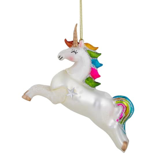 White Unicorn with Rainbow Mane Glittered Christmas Glass Ornament By Northlight | 4.5" | Michaels®